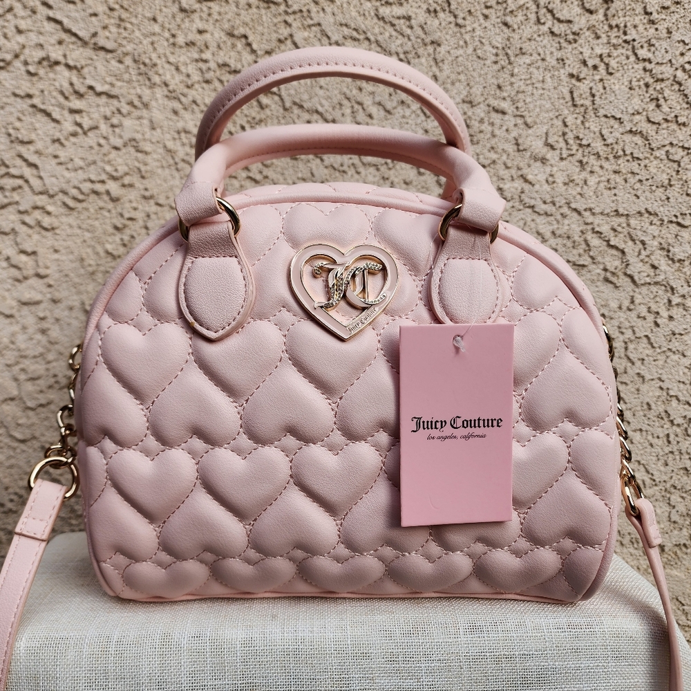 Juicy Couture Flawless Dome Satchel Quilted Heart Handbag Pink NWT